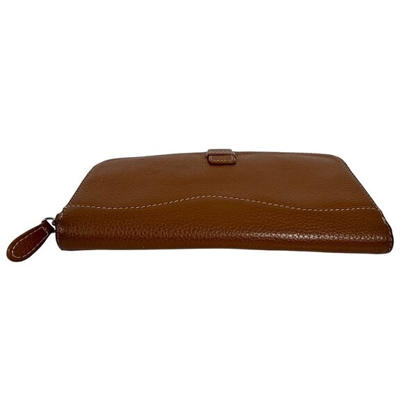 TIGNANELLO Large Pebble Leather Zip Around Wallet Clutch In Camel Tan 7.5x4" - Picture 5 of 13